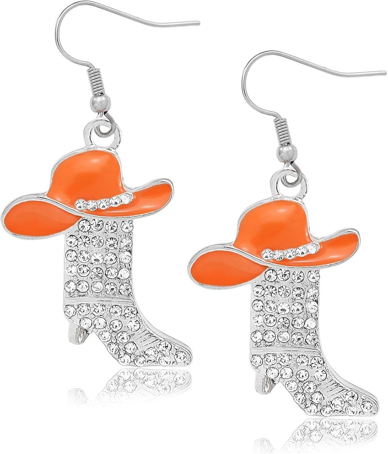 RechicGu Rhinestone Western Boots Earrings Cowgirl Cowboy Enamel Hat Bohemian Rodeo Boot Drop Dangle Earrings for Women - Image 1